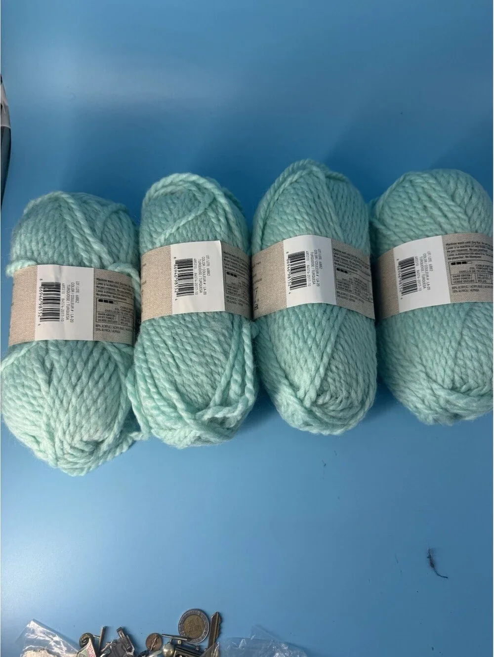 Loops & Threads Lush Alpaca Yarn Lot 4 Skeins + Started Project LA-20 Turquoise